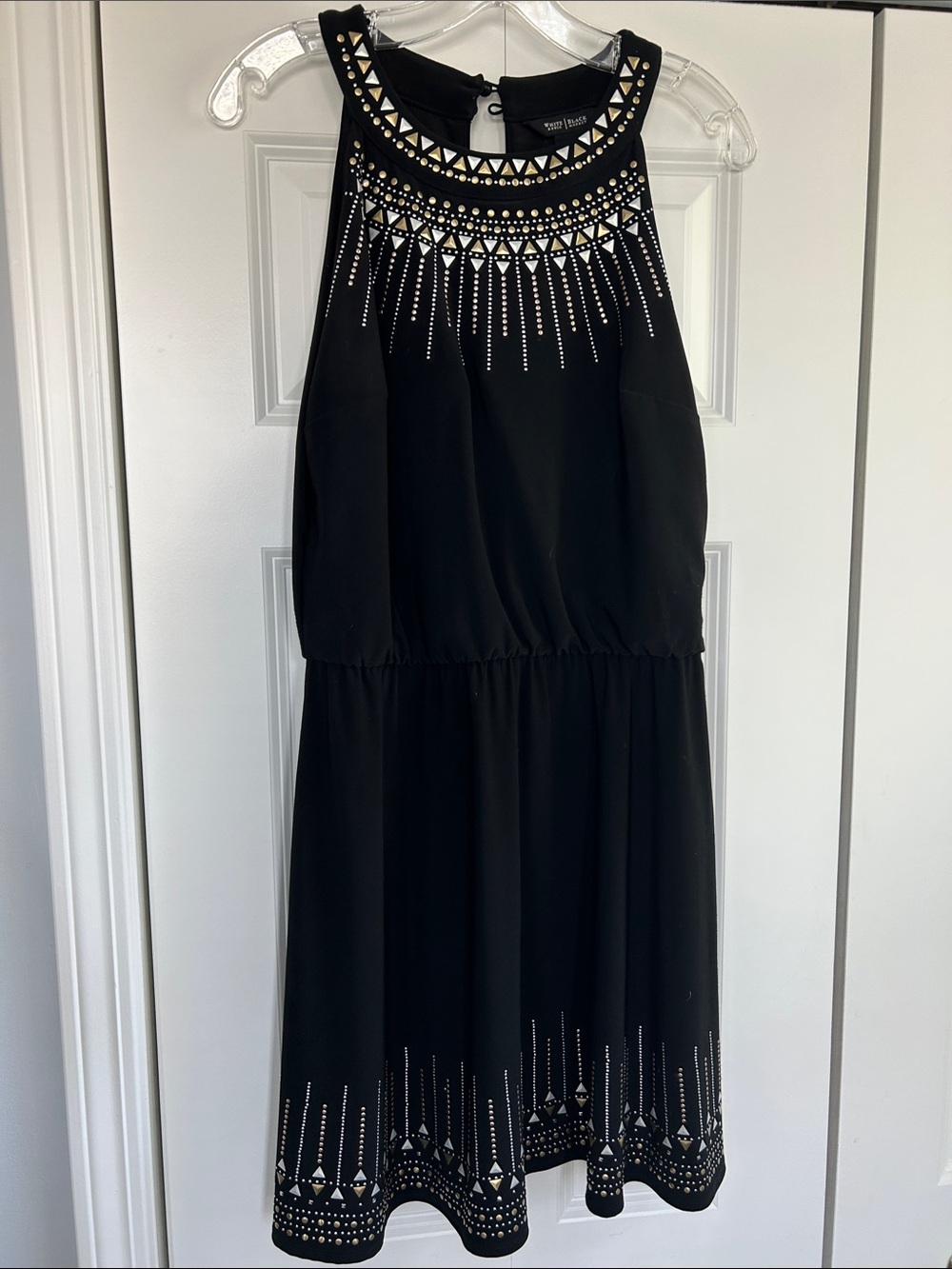 White House Black Market Black Midi Dress with Gold & Silver Stud Accents